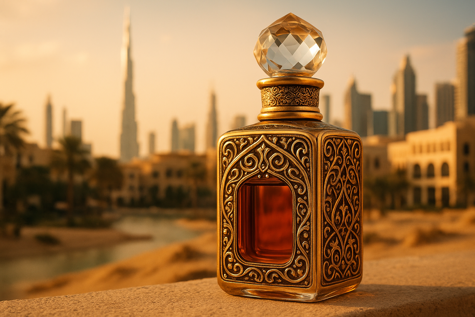 arabic perfume with a picture of dubai